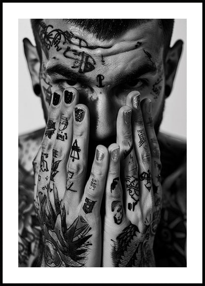 Tattooed Face and Hands Poster