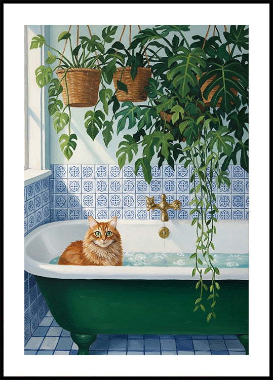 Botanical Bath Cat Poster