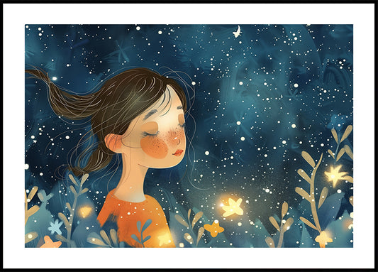 Dreaming Under Starlight Night Sky Girl Poster