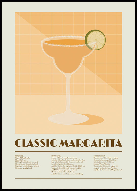 Classic Margarita Cocktail, Recipe Art Poster
