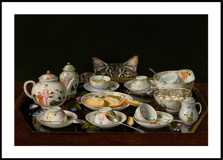 A Tea Set With A Cat Poster