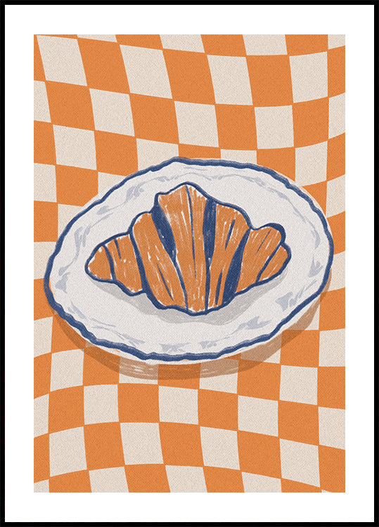 French Morning, Croissant on Retro Plate Poster