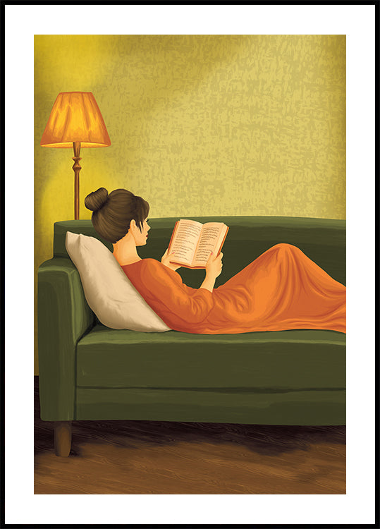 Minimalist Green Portrait Woman Reading | Earth Tones | Vintage European | Bedroom Wall Decor | Female Abstract Print | Book Lover | Emerald