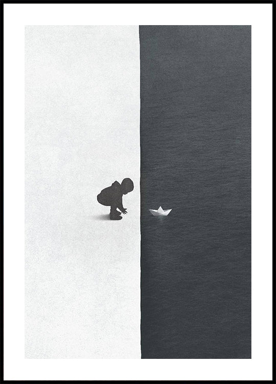 Child with Paper Boat Contrast Poster