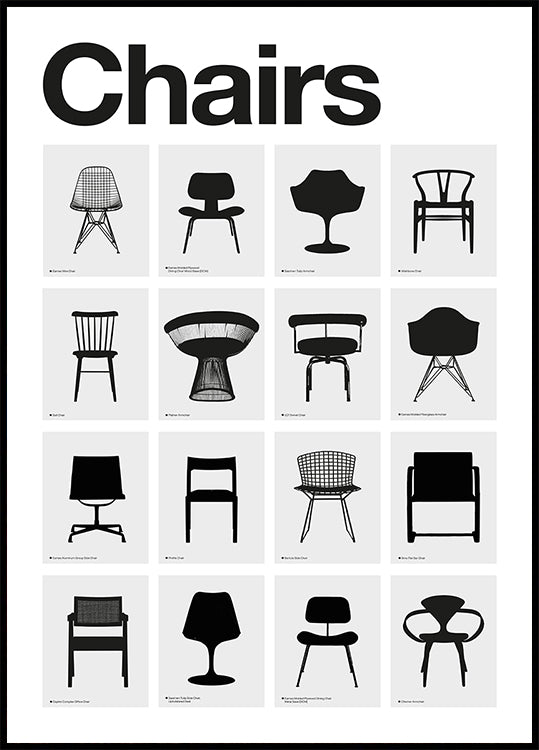 Iconic Chair Collection Poster: Black &amp; White Minimalist Art Poster