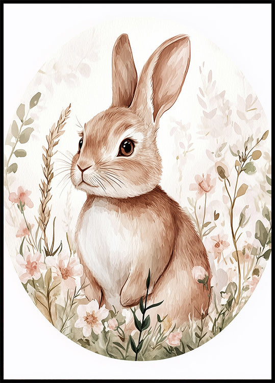 Baby Bunny In Floral Meadow Poster