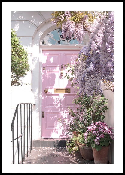 Pink Door with Flowers Poster