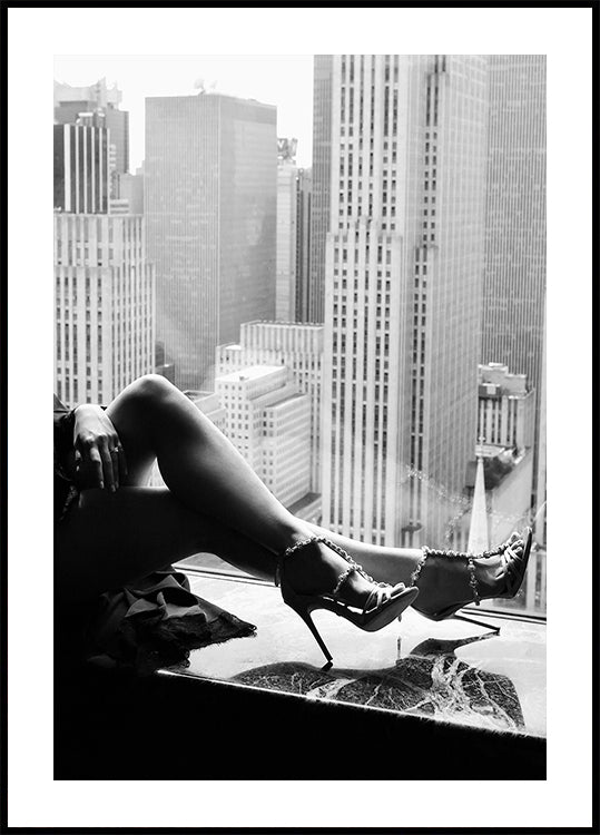 High Heels, City Skyline Black and White Fashion Poster