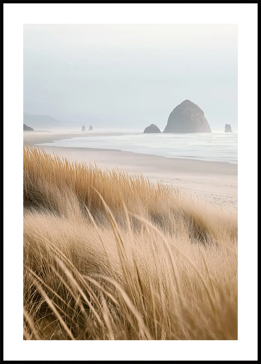 Misty Sea with Beach Grass Poster