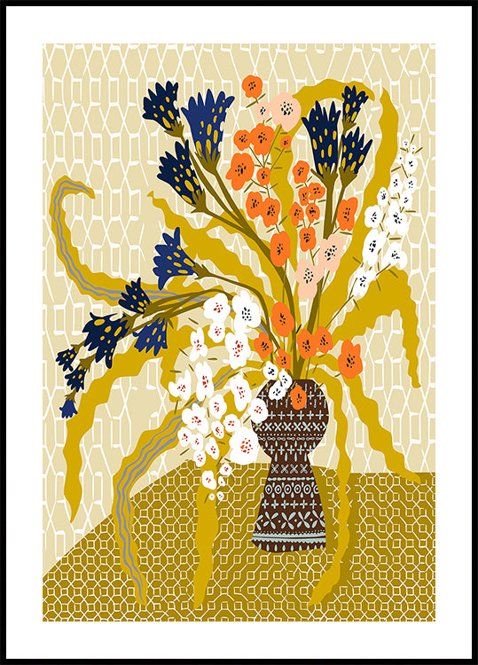 Floral Contemporary Still Life Mustard Yellow Poster