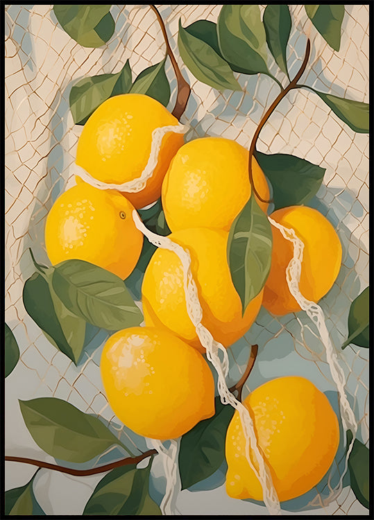 Fresh Lemons in Netting, Citrus Fruit Poster