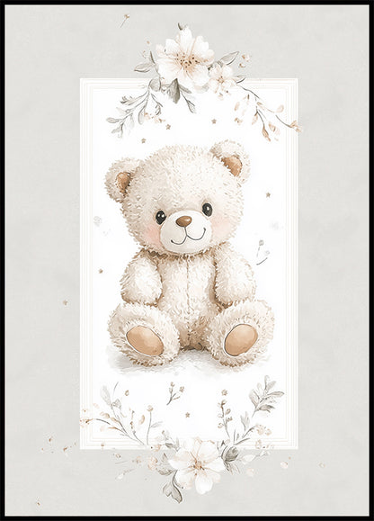 Soft Teddy Bear Floral Nursery Pastel Poster