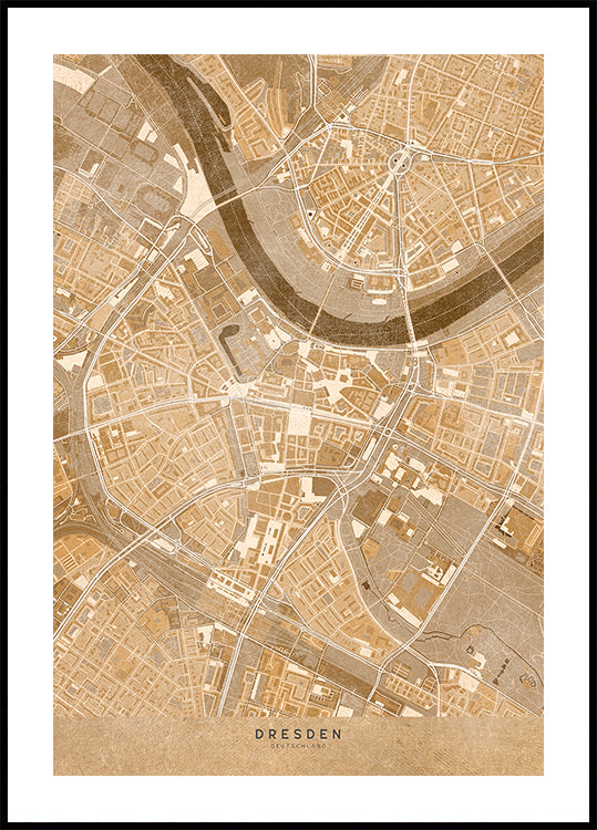 Sepia vintage map of Dresden downtown Germany Poster