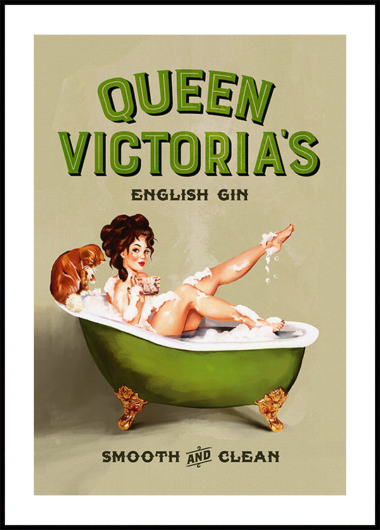 Queen Victoria English Gin Bath Pinup Girl Poster