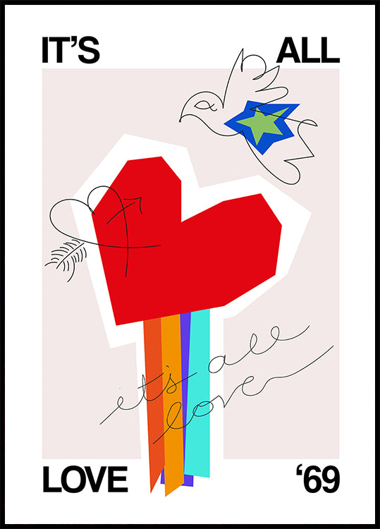 It's All Love '69 Heart Greige Poster