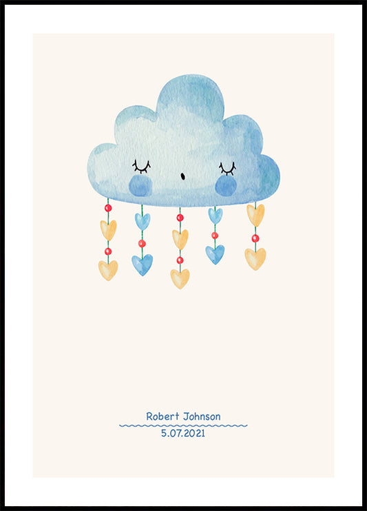 Blue Watercolor Cloud, Personalized Baby Boy Poster