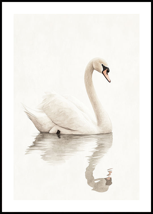 Elegant Swan, Watercolor Bird on Still Water, Kids Poster