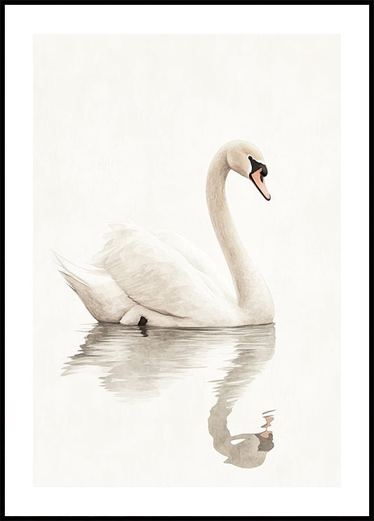 Elegant Swan, Watercolor Bird on Still Water, Kids Poster