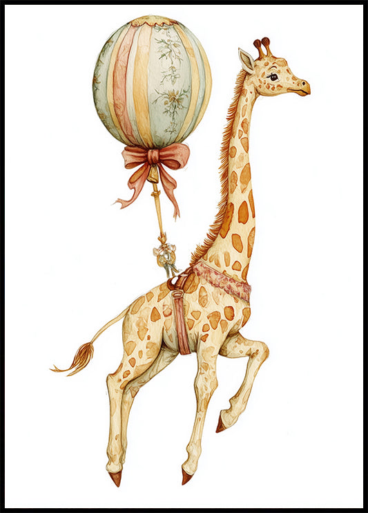 Giraffe and Balloon Poster