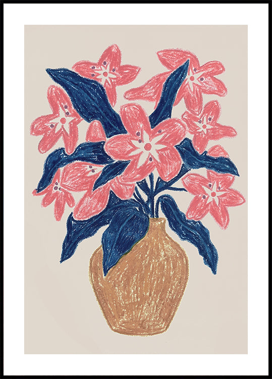 Pink Floral in Terracotta Vase Poster