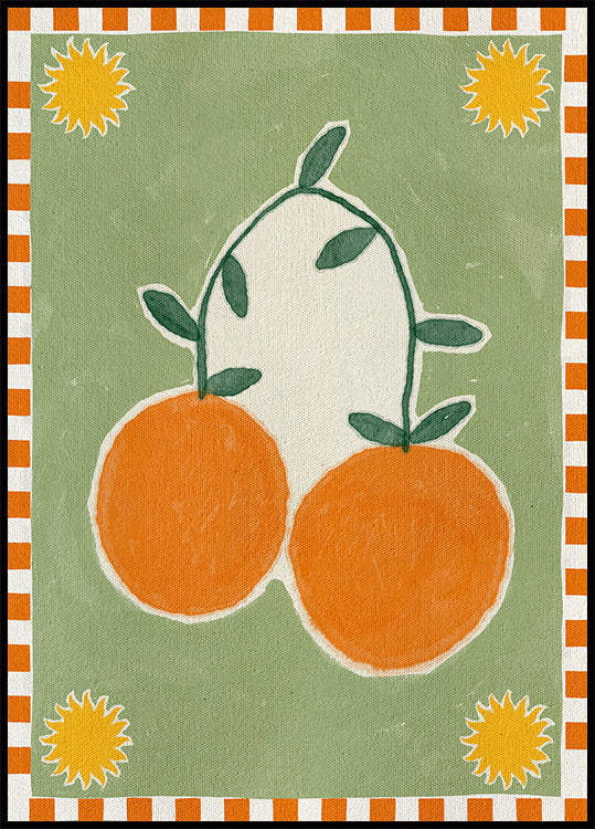 Orange Fruit On Green Background Poster