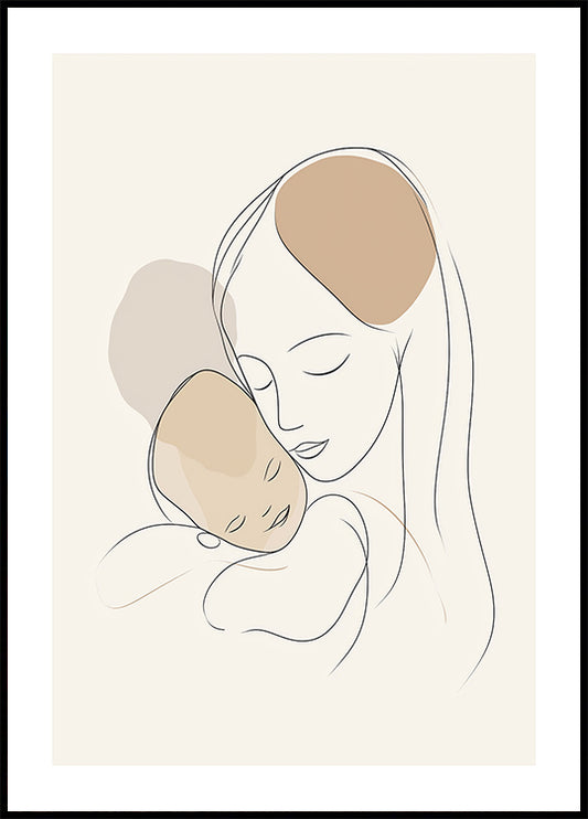 Mother and Baby Line Drawing Poster