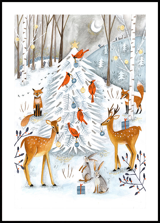Christmas in the winter animal forest Poster