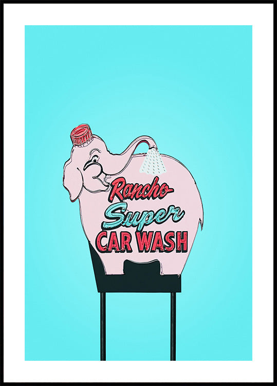 Pink Elephant Car Wash Vintage Sign Poster