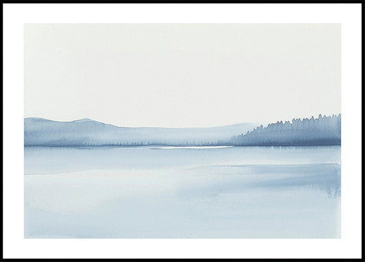 Tranquil Waters, Blue Minimalist Landscape Poster