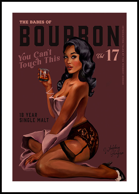 Babes of Bourbon Cant Touch This. Sexy Retro Pin Up Girl Whiskey Art Poster