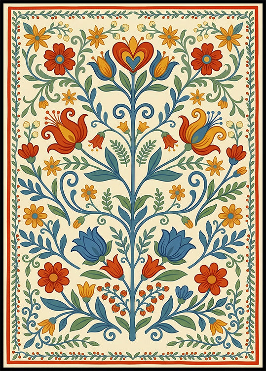 Scandinavian Folk Floral Poster