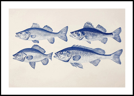 Blue Fish, Coastal Nautical Illustration Poster