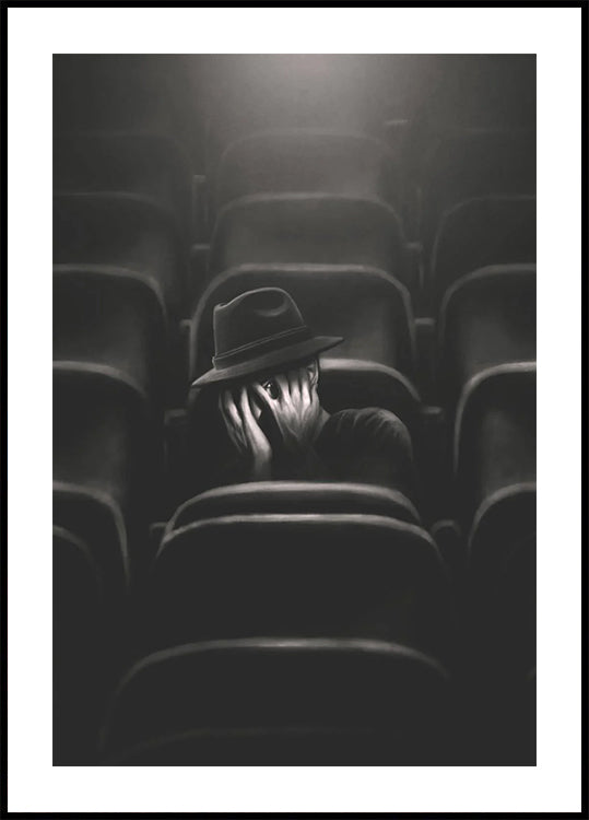 Fear, lone man in theater with hidden face Poster