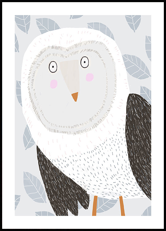 Funny Winter Owl with Grey Leaf  Poster