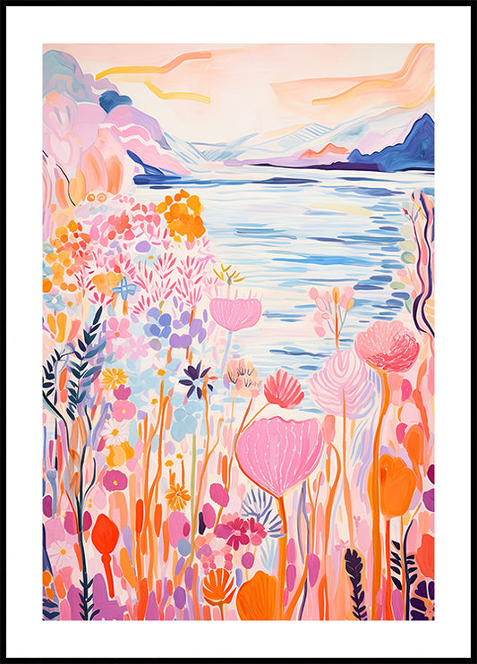 Colorful Wildflowers By The Lake Poster