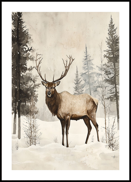 Elk Winter Nostalgia Poster