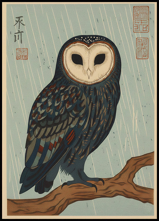 Rainy Owl Illustration Poster