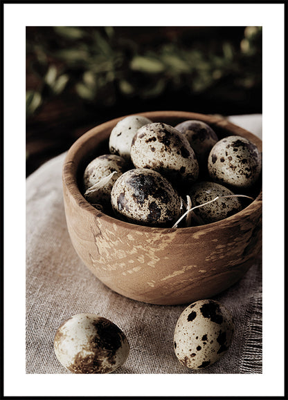 Quail Eggs in Rustic Wooden Bowl Poster