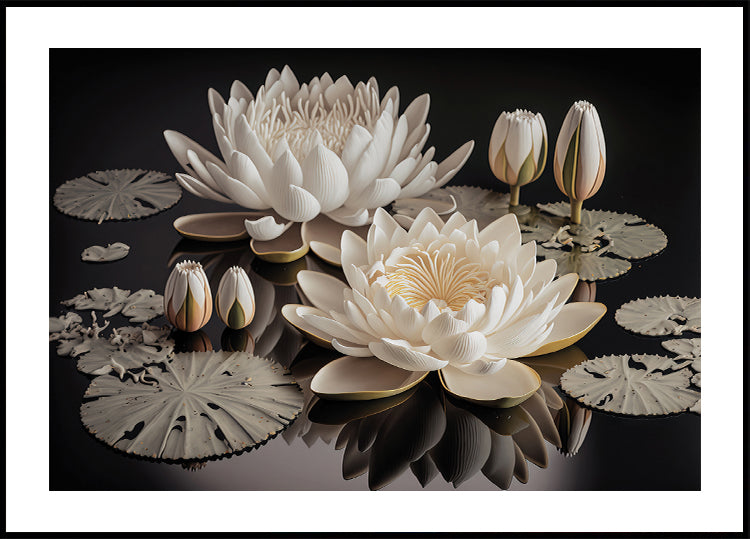 White Lotus Flowers Poster