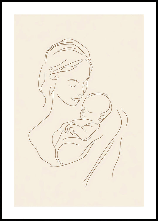 Mother and Baby Minimalist Line Drawing Poster