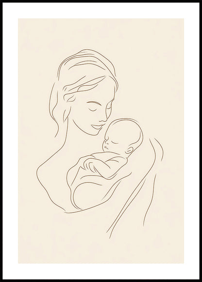 Mother and Baby Minimalist Line Drawing Poster