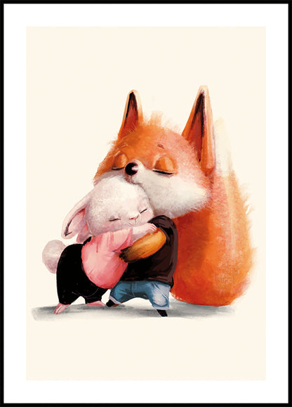 Fox Hugs Rabbit Poster