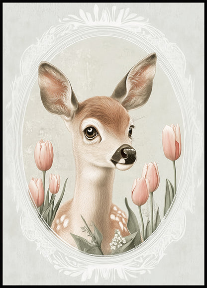 Baby Deer Floral Pastel Vintage Poster