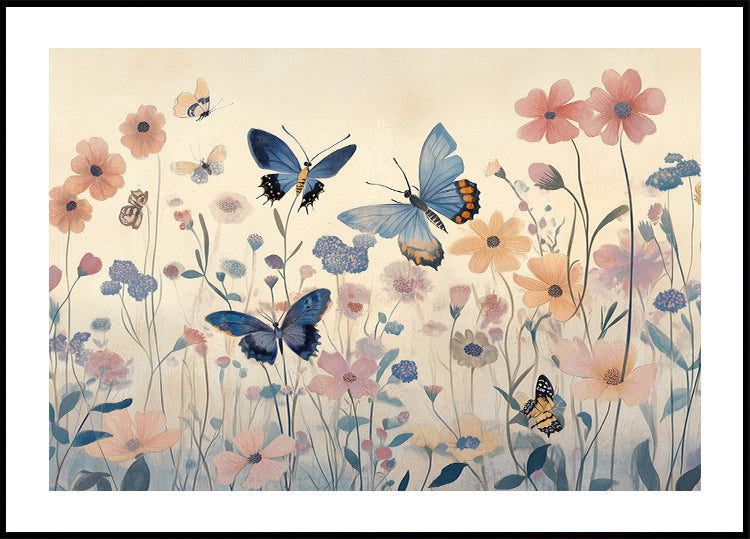 Butterfly Garden, Blue Wings Poster