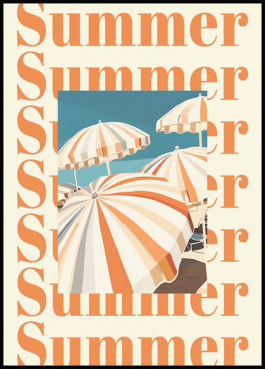 Summer Umbrellas Print, Striped Parasols Art, Coastal Beach Scene Poster