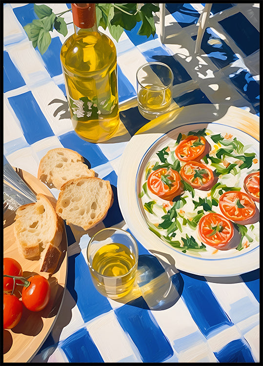 Caprese Lunch on Blue Tiles, Mediterranean food Poster