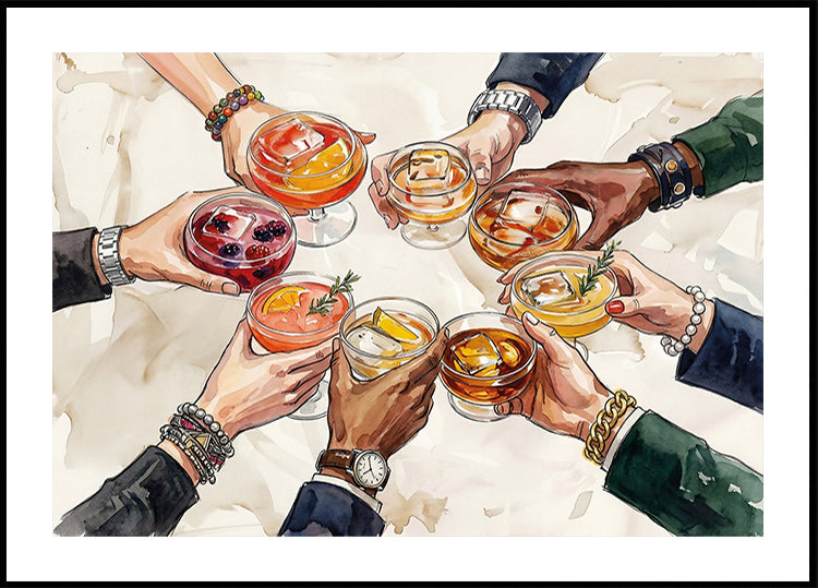 Cheers Print: Minimalist Bar Cart Wall Art Poster