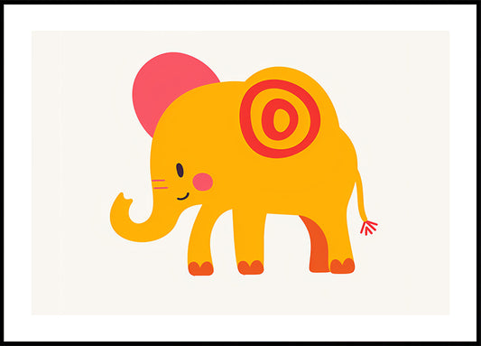 Yellow Elephant  Pink Ears Cheerful Poster