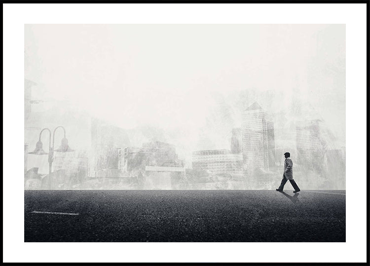 Walking the Streets Poster, Minimalist Urban Surreal Wall Art Poster