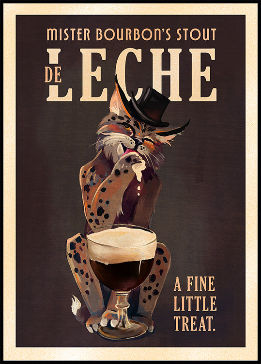 Bourbon De Leche Guinness Style Cat Art Poster